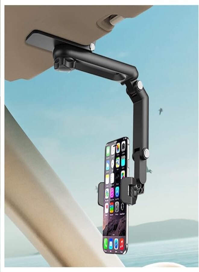 VARGTR Sun Visor Car Phone Holder, Mount Clip for Car Cellphone，1080°Rotatable Sun Visor Phone Holder for Car Multifunctional,Foldable Car Phone Mount for Sun Visor Rearview Mirror Steering Wheel